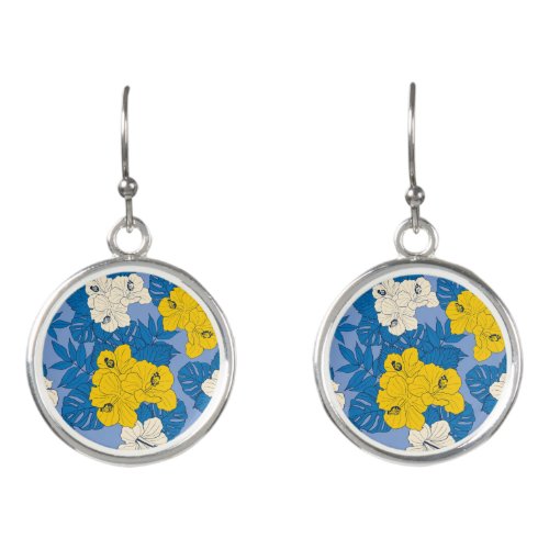 Hibiscus flowers and leaves   earrings