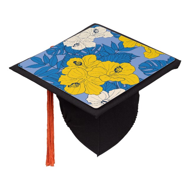 Hibiscus flowers and leaves   graduation cap topper (Angled)