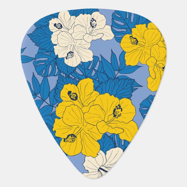 Hibiscus flowers and leaves  guitar pick (Front)