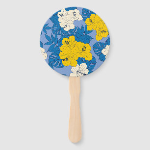 Hibiscus flowers and leaves  hand fan