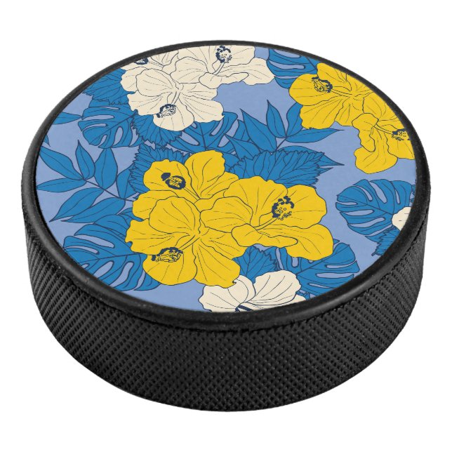 Hibiscus flowers and leaves  hockey puck (3/4)