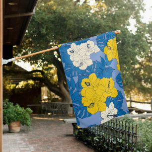 Hibiscus flowers and leaves  house flag