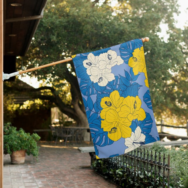 Hibiscus flowers and leaves  house flag (In SItu)