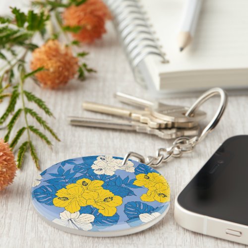 Hibiscus flowers and leaves  keychain
