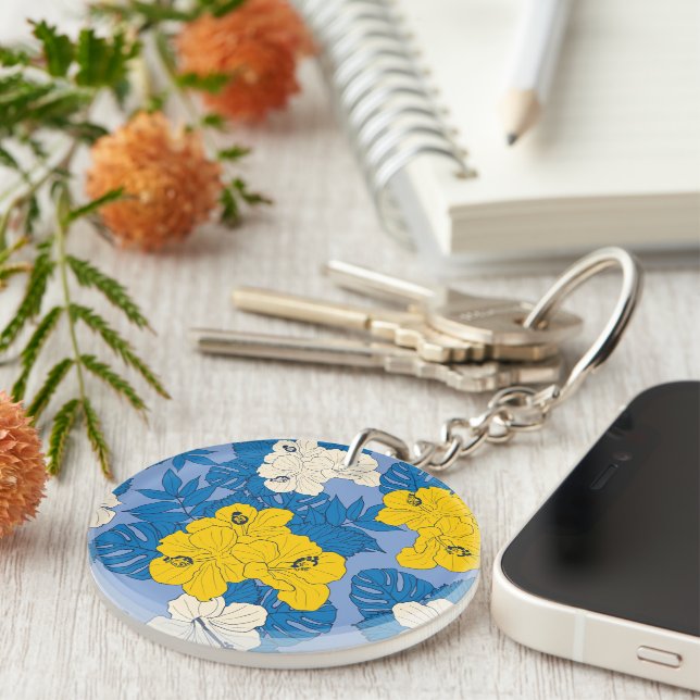 Hibiscus flowers and leaves  keychain (Front Right)