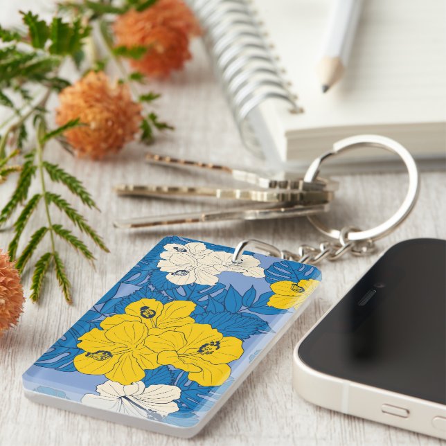 Hibiscus flowers and leaves  keychain (Front Right)