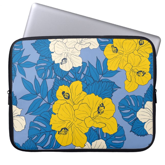 Hibiscus flowers and leaves   laptop sleeve (Front)
