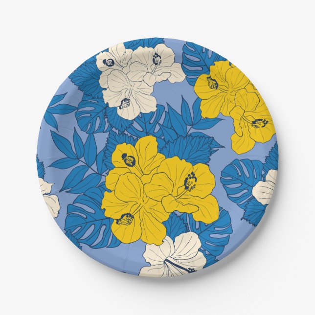 Hibiscus flowers and leaves  paper plates (Front)