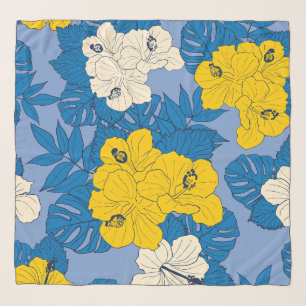 Hibiscus flowers and leaves  scarf