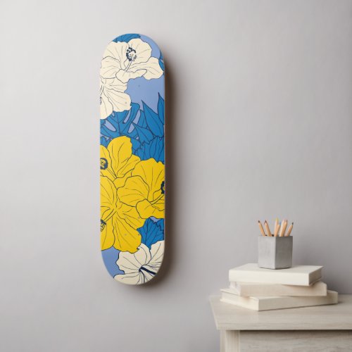 Hibiscus flowers and leaves   skateboard