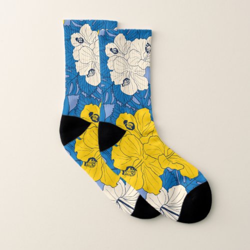 Hibiscus flowers and leaves   socks