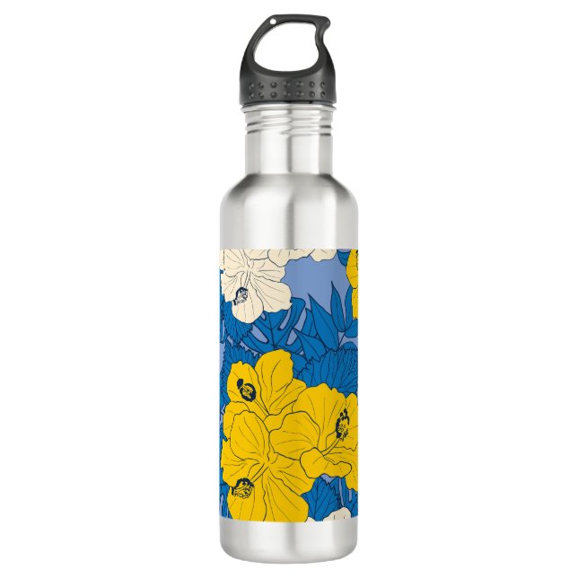 Hibiscus flowers and leaves   stainless steel water bottle (Front)