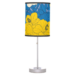 Hibiscus flowers and leaves table lamp