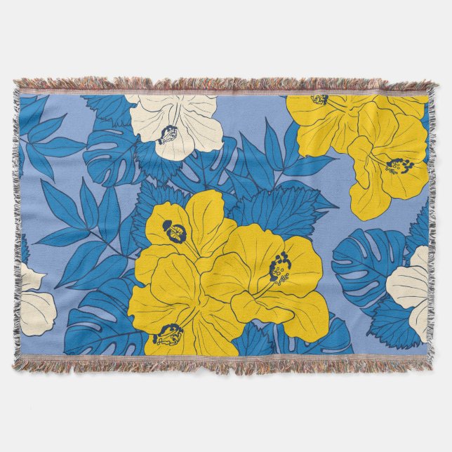 Hibiscus flowers and leaves  throw blanket (Front)