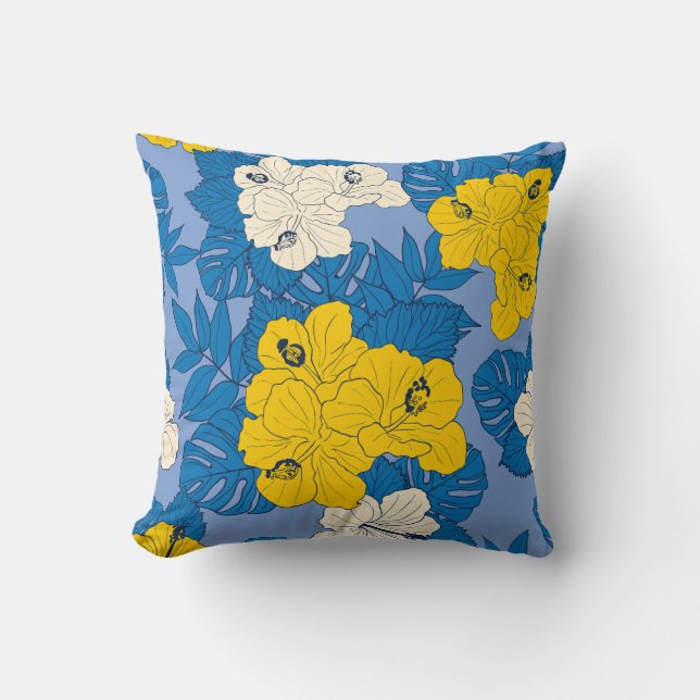 Hibiscus flowers and leaves throw pillow (Front)