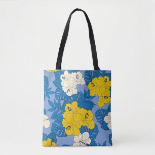 Hibiscus flowers and leaves   tote bag