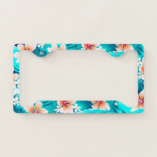 Hibiscus flowers at the beach license plate frame (Front)