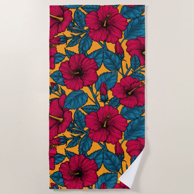 Hibiscus flowers beach towel (Front)