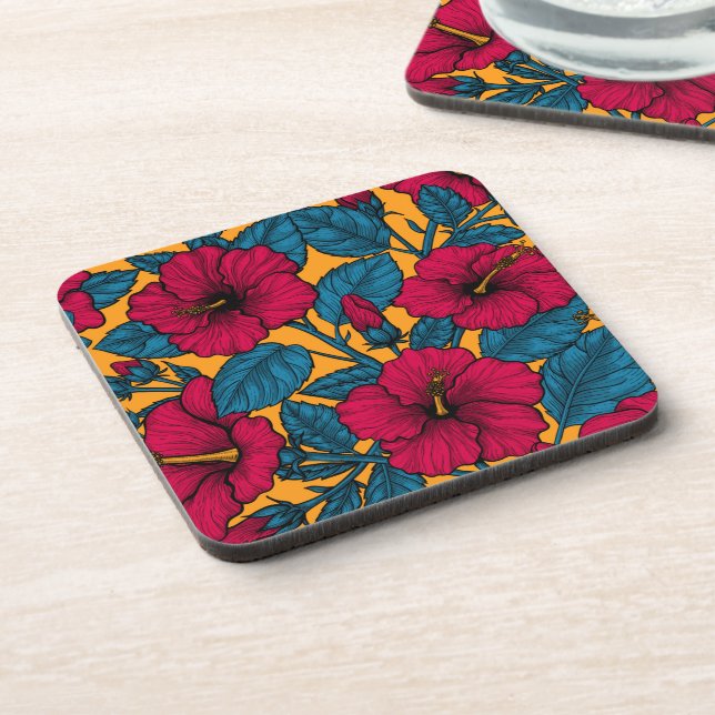 Hibiscus flowers beverage coaster (Left Side)