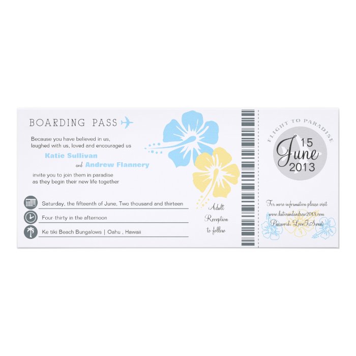 Hibiscus Flowers Boarding Pass Wedding Invitation