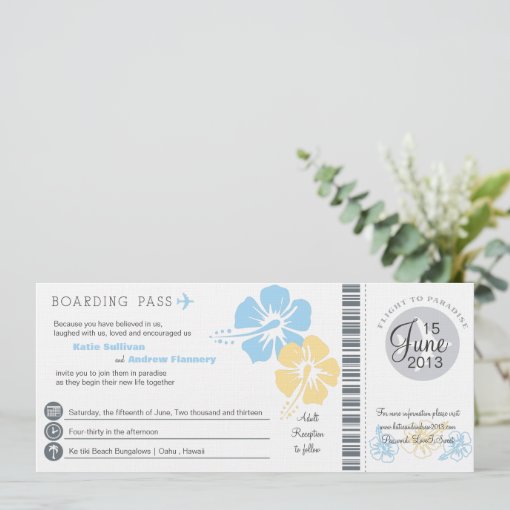 Hibiscus Flowers Boarding Pass Wedding Invitation | Zazzle