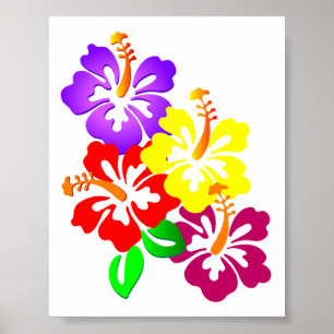 HIBISCUS FLOWERS COLORFUL CORNER VECTOR GRAPHICS L POSTER