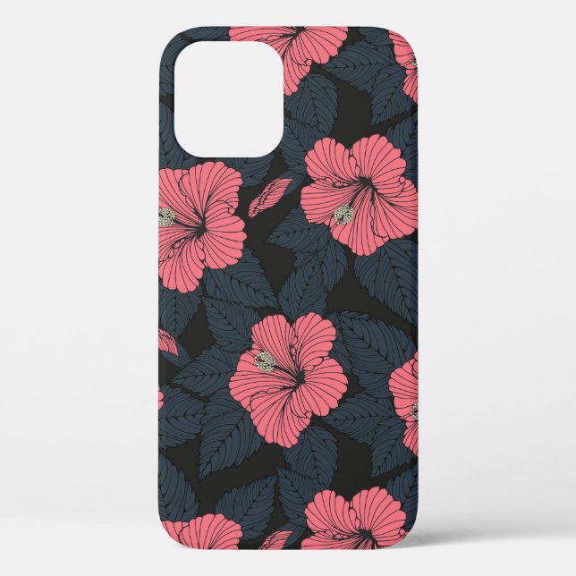 Hibiscus flowers: dark seamless wallpaper. Case-Mate iPhone case (Back)