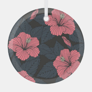Hibiscus flowers: dark seamless wallpaper. glass ornament