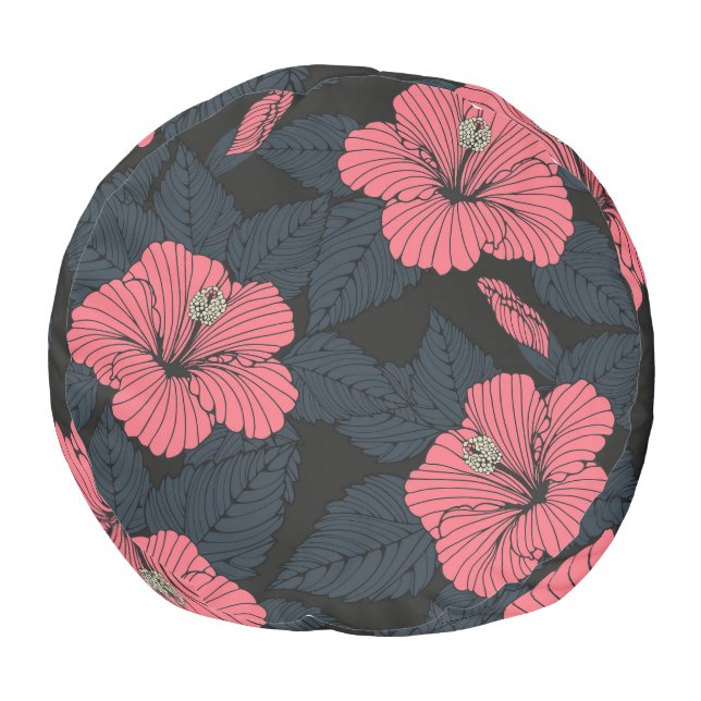 Hibiscus flowers: dark seamless wallpaper. pouf (Bottom)