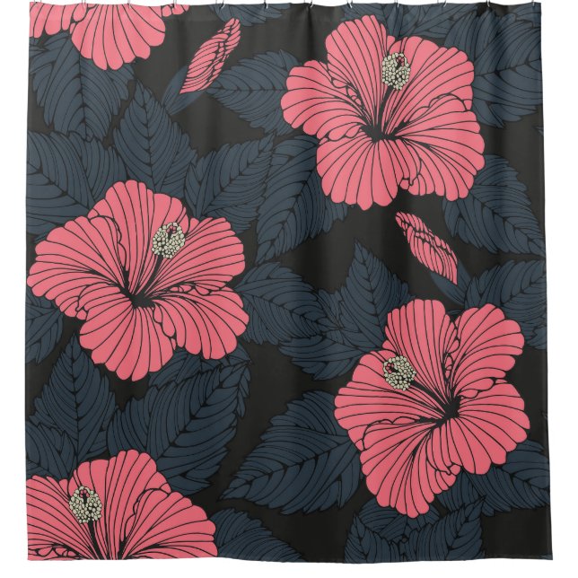 Hibiscus flowers: dark seamless wallpaper. shower curtain (Front)