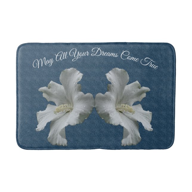 Hibiscus Flowers Dreams Come True Inspirational Bath Mat (Front)