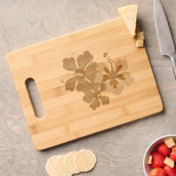 Hibiscus Flowers Etched Wooden Cutting Board by millhill at Zazzle