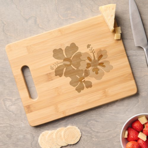 Hibiscus Flowers Etched Wooden Cutting Board