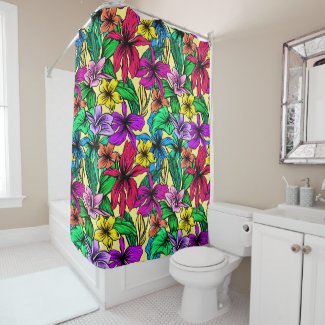 Hibiscus flowers, floral pattern colorful bathroom shower curtain