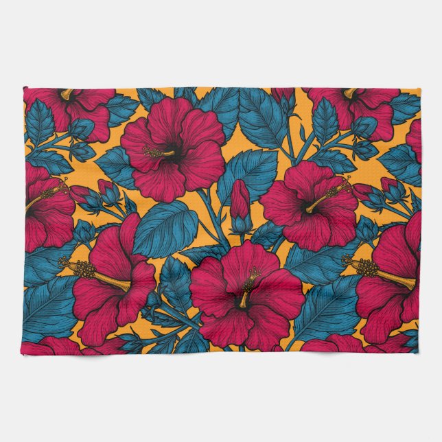 Hibiscus flowers kitchen towel (Horizontal)