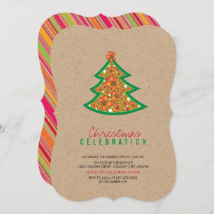 Hibiscus Flowers Kraft Tropical Christmas Party Invitation