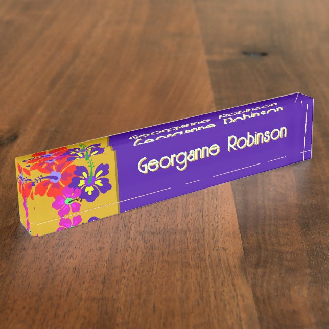 Hibiscus Flowers Name Only Office Desk Plate (Side)