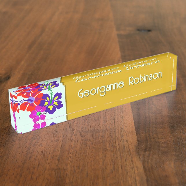 Hibiscus Flowers Name Only Office Desk Plate (Side)