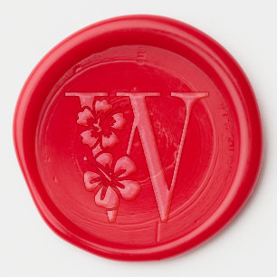 Hibiscus Flowers Over Single Initial Monogram #3 Wax Seal Sticker