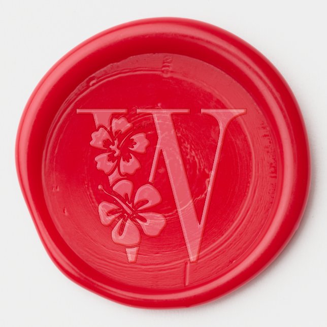 Hibiscus Flowers Over Single Initial Monogram #3 Wax Seal Sticker (Front)