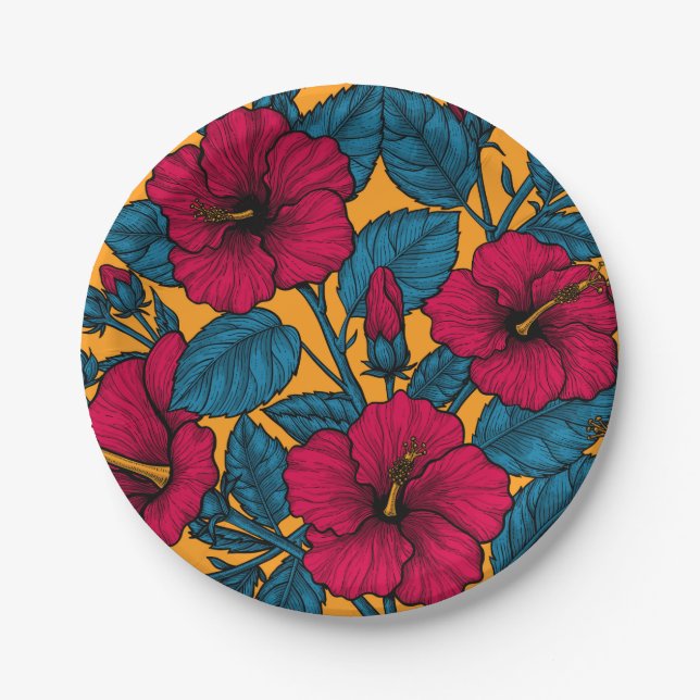 Hibiscus flowers paper plates (Front)