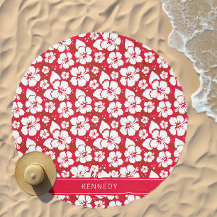 Hibiscus Flowers Pattern Add Your Name Beach Towel