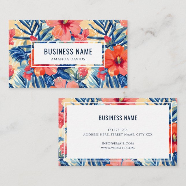 Hibiscus Flowers Pattern Colorful Flowers Business Card (Front/Back)