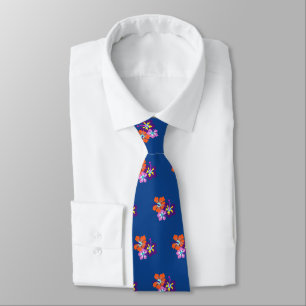 Hibiscus Flowers Pattern Dark Blue Grooms tie