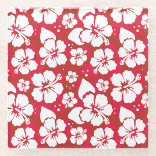 Hibiscus Flowers Pattern Glass Coaster