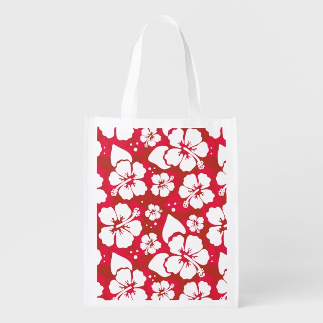 Hibiscus Flowers Pattern Reusable Grocery Bag (Front)