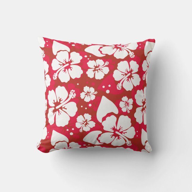 Hibiscus Flowers Pattern Throw Pillow (Front)