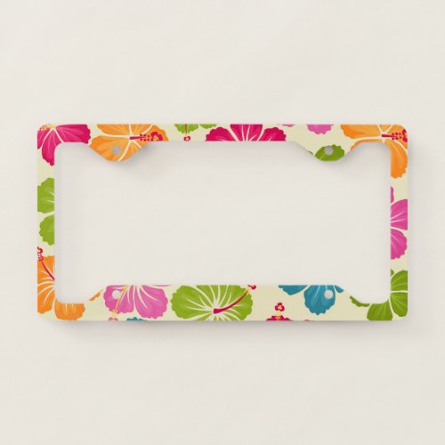 Hibiscus Flowers Pattern Vintage Colors License Plate Frame