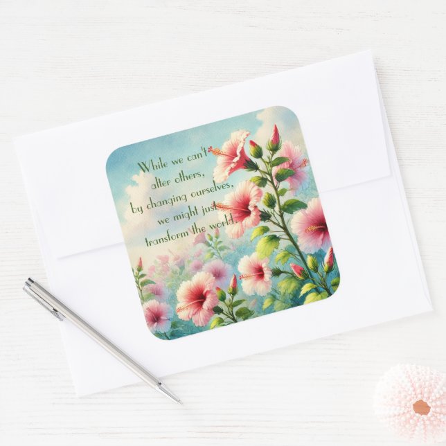 Hibiscus Flowers & Quote Square Sticker (Envelope)