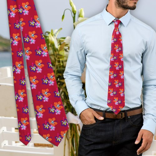 Hibiscus Flowers Red Grooms tie